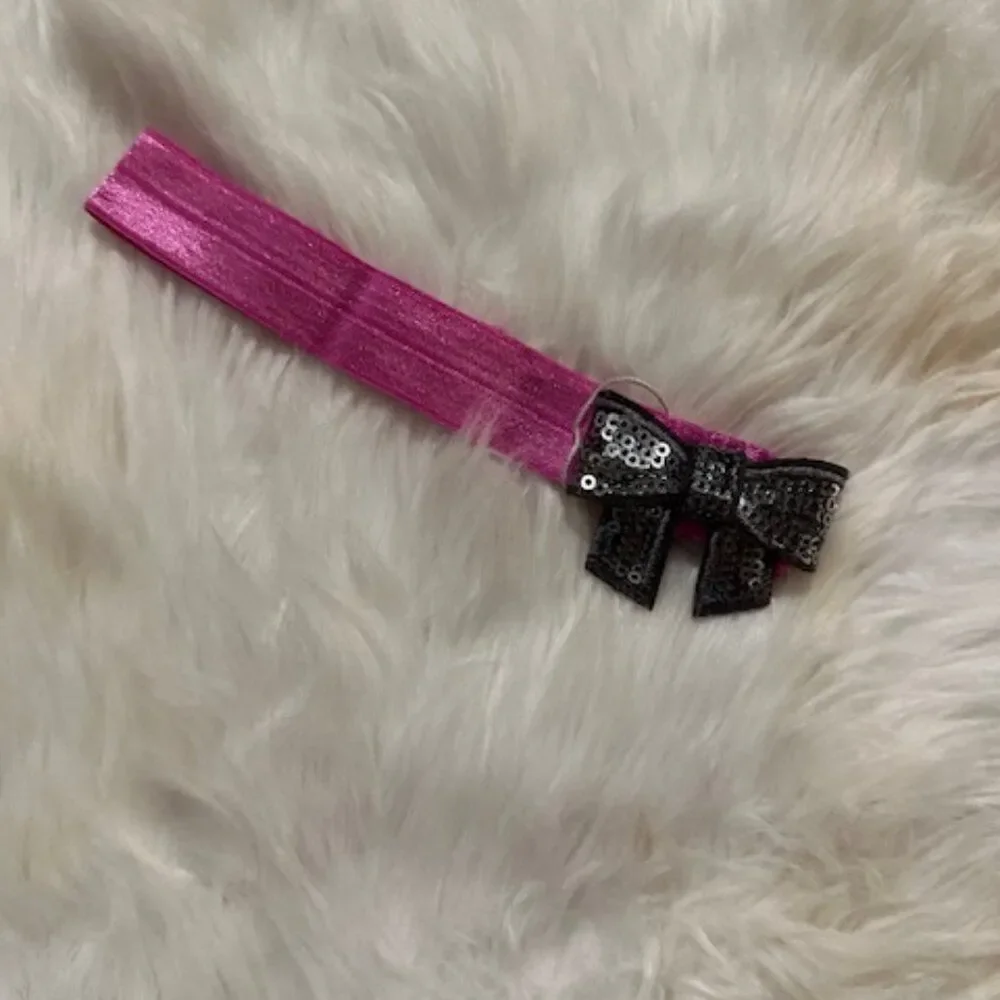 Grey Sequin Bow on Hot Pink FOE Headband  7478   Handmade NWT Boutique